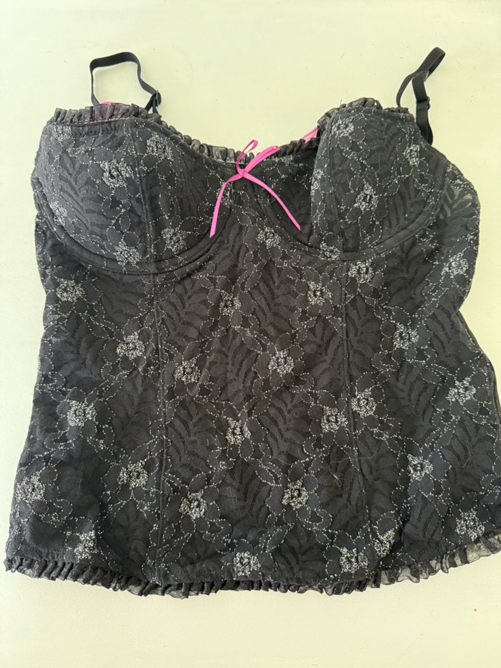 Victoria's Secret Black Lace Bustier with Pink Bow